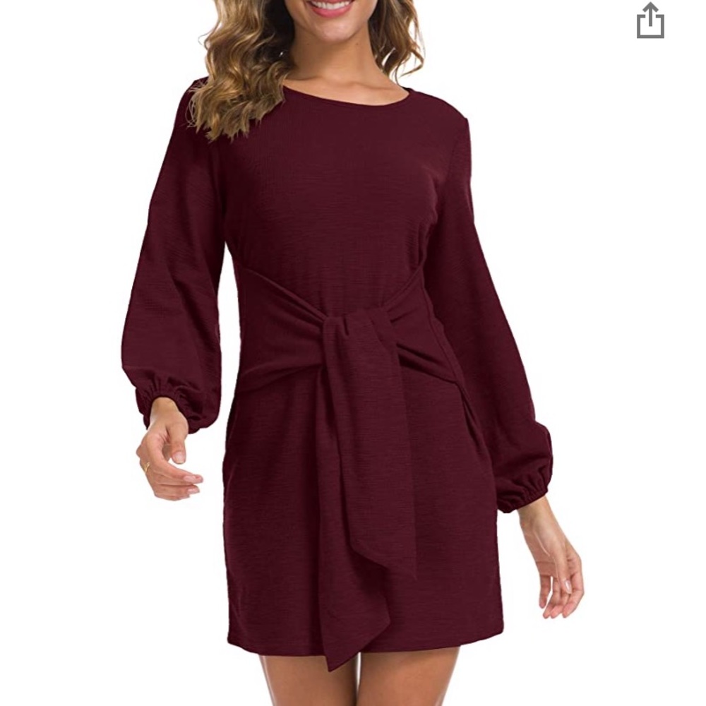 Maroon Fitted Dress with Tie in Front